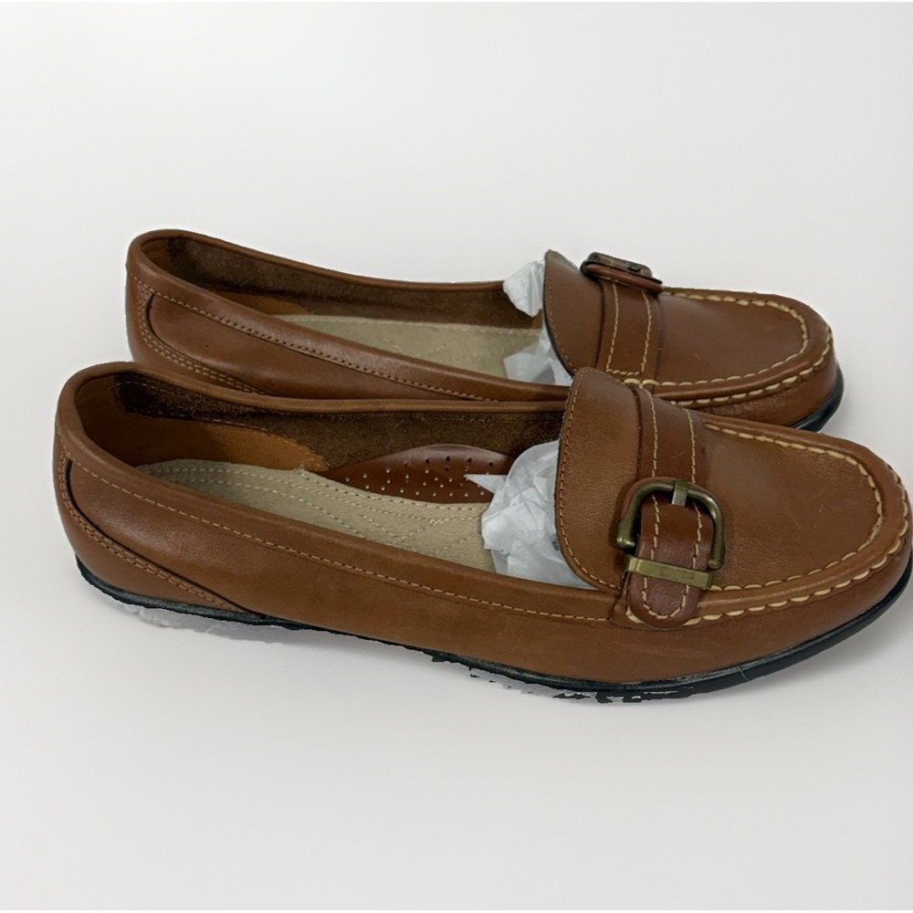 Thom McAn Women's 9.5W Brown Leather Buckle Loafers Moc Toe Comfort D1027 T3